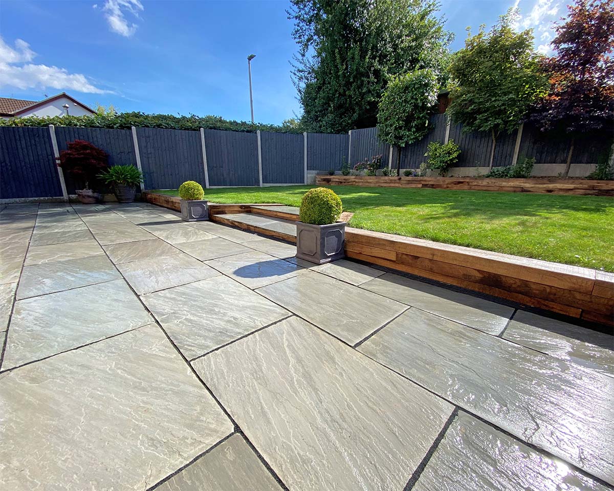 grey indian sandstone paving