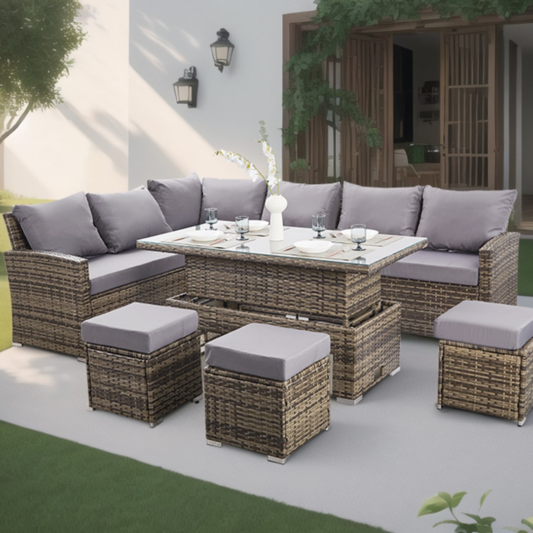 grey rattan dining set for garden