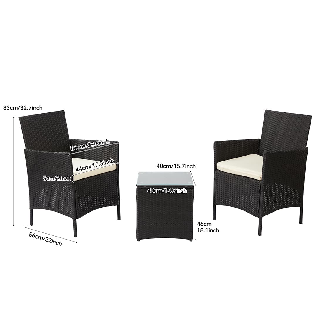 Black rattan garden furniture set with chairs and table