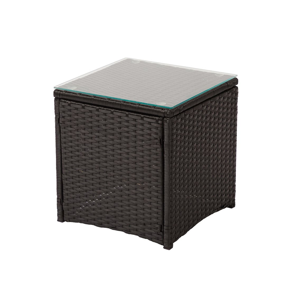 Square rattan side table with glass top