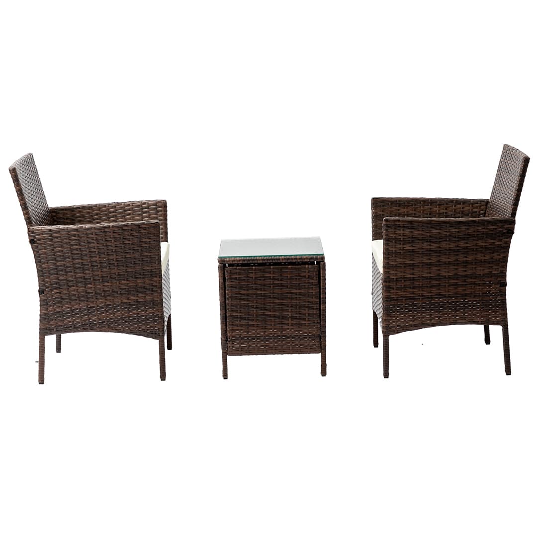 Side view of brown rattan garden furniture set