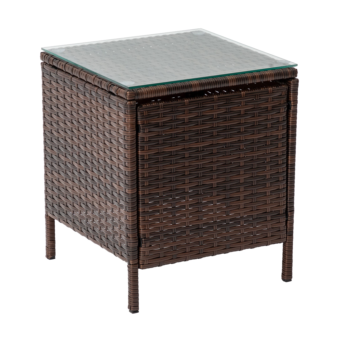 Brown rattan side table for patio furniture